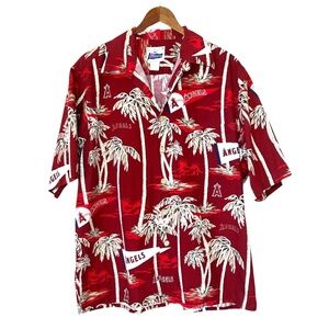 Reyn Spooner MLB Los Angeles Angels Red Palm Tree Hawaiian Button Up Shirt L